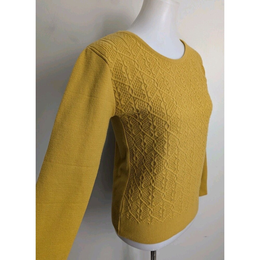 Womens M Alpaca Wool Blnd Sweater Mustard Yellow Gold Doré Cable Stretch Ecuador